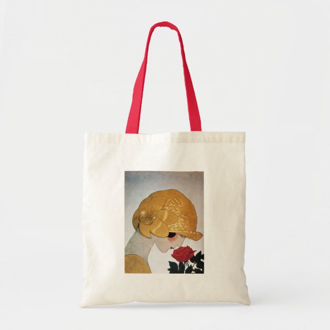 TOTE BAG DAME AVEC ROSE ROUGE (Devant)