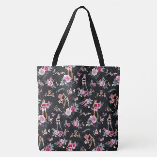 Tote Bag DAME CHAT FLORAL Rose Chaud