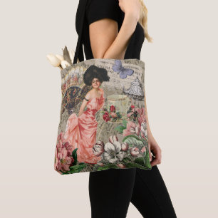Tote Bag Dame du café femme victorienne rose riche robe