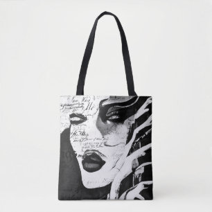Tote Bag Dame en noir et blanc