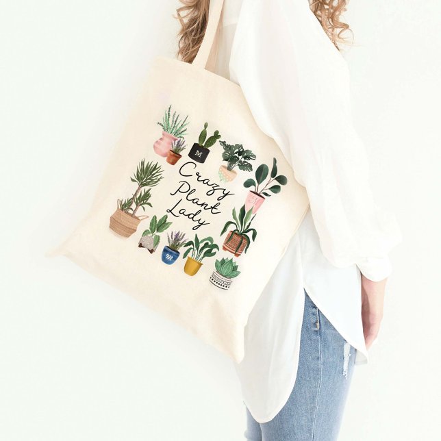 Tote Bag Dame Plante folle | Chic Plantes pointillés (Créateur téléchargé)