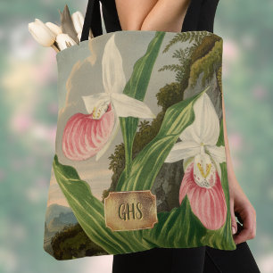 Tote Bag Dame Rose Monogramme Floral Vintage Orchidée Sabot