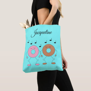 Tote Bag Dancing Donuts Pastel Blue