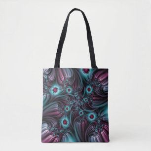 Tote Bag Dans la profondeur Bleu rose Abstrait Fractal Art