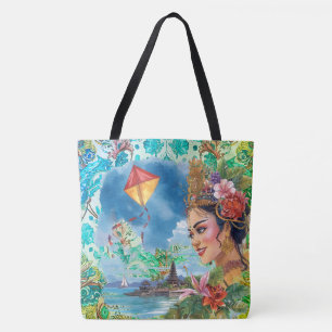 Tote Bag Danseuse de Bali charmante et motif tropical