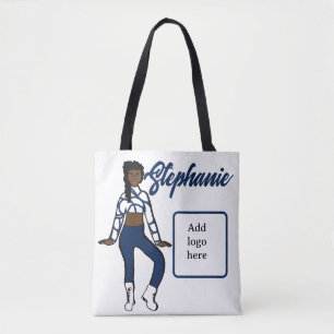 Tote Bag Danseuse personnalisée Fourre-tout (Bleu Blanc)
