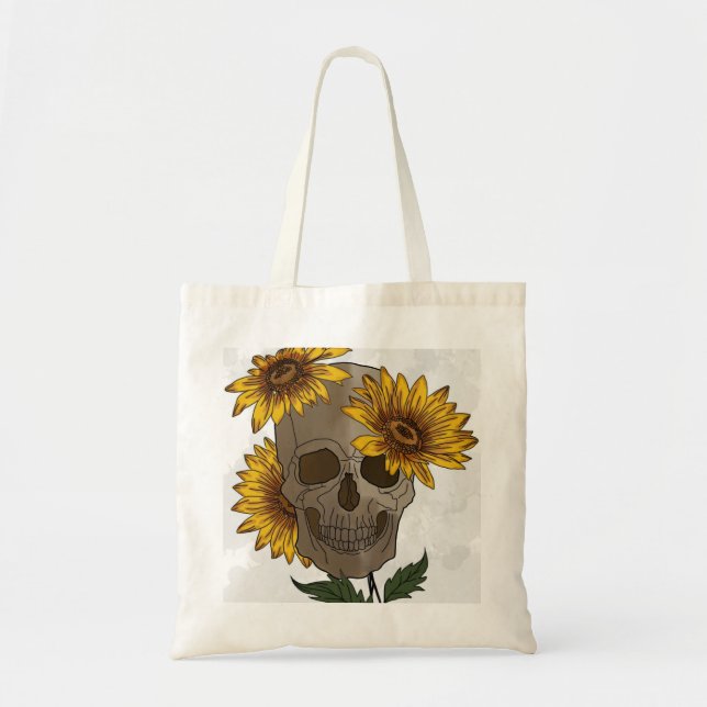 Tote Bag Dark Beauty: Skull Meets Sunflower (Devant)