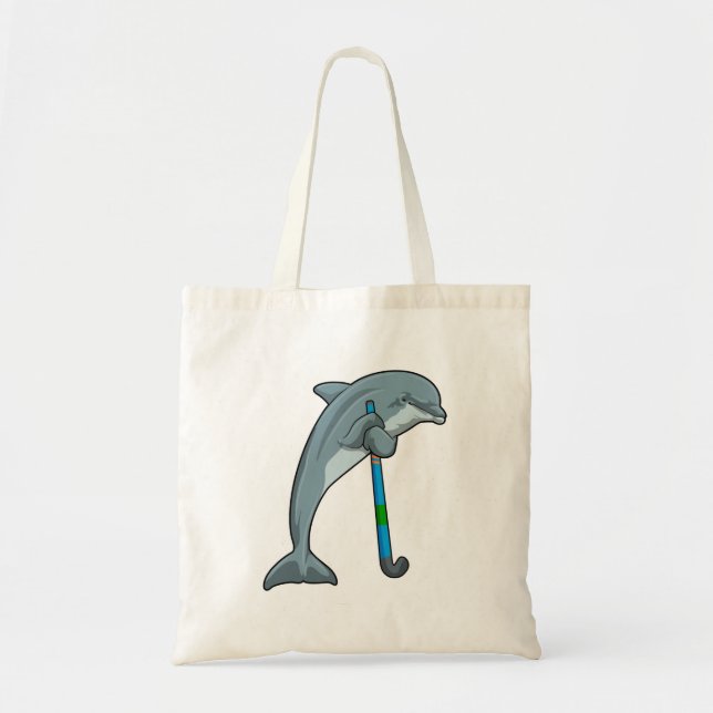 Tote Bag Dauphin à Hockey avec bâton de hockey (Devant)