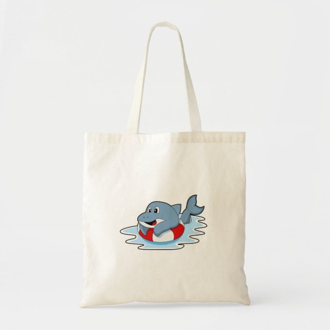 Tote Bag Dauphin à la natation avec anneau de natation.PNG (Devant)