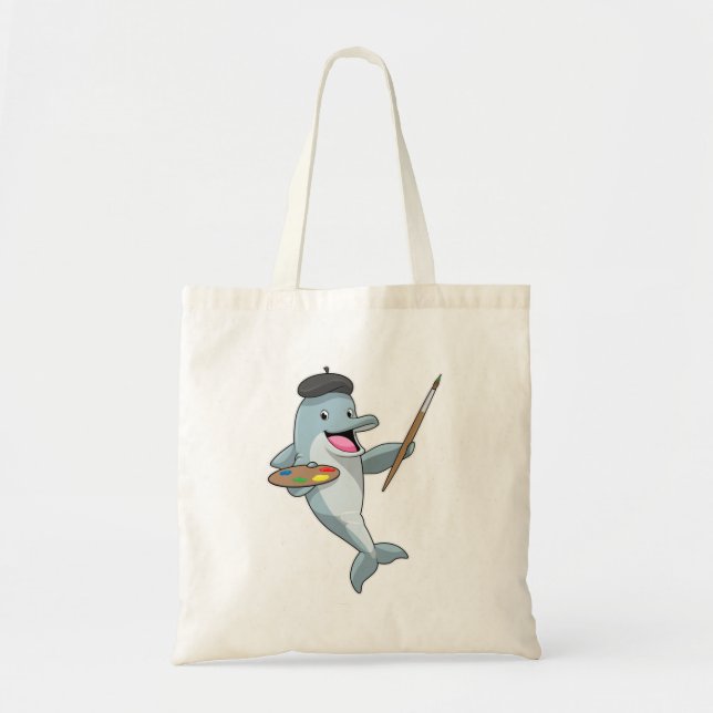 Tote Bag Dauphin comme Peintre avec pinceau et couleur (Devant)