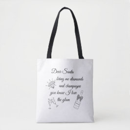 Tote Bag Dear Santa Champagne & Diamonds Line Art Design