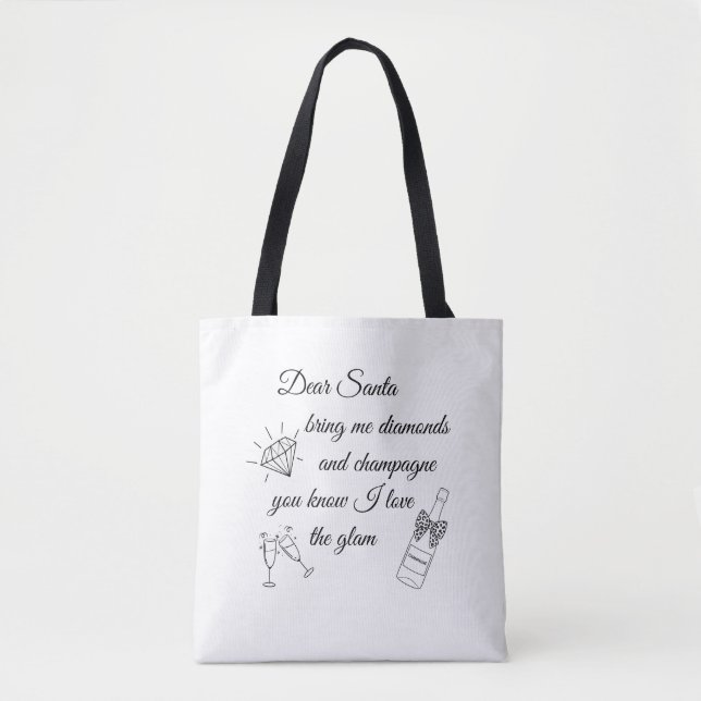 Tote Bag Dear Santa Champagne & Diamonds Line Art Design (Devant)