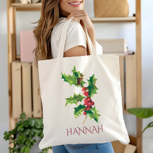 Tote Bag Décembre Fleur du mois de naissance Houx rouge et