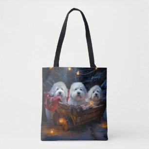 Tote Bag Décor de Noël Coton De Tulear Snowy Sleigh