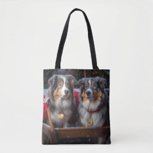 Tote Bag Décor de Noël du berger australien Snowy Sleigh