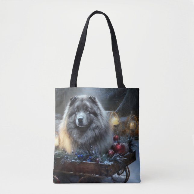 Tote Bag Décor de Noël Keeshond Snowy Sleigh (Devant)