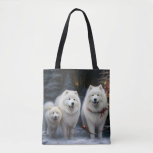 Tote Bag Décoration de Noël Samoyède enneigé
