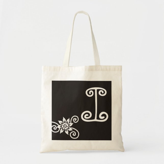 Tote Bag Décoré d'un monogramme noir et blanc (Devant)