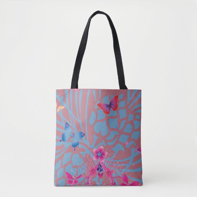 Tote Bag Deep Rose Gold Butterfly Kaleidoscope Custom Print (Devant)