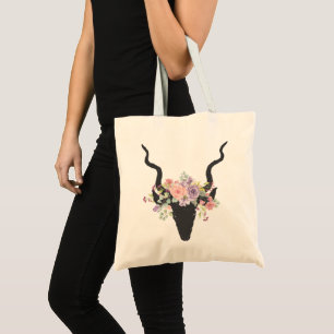 Tote Bag Deer head silhouette decorated with roses