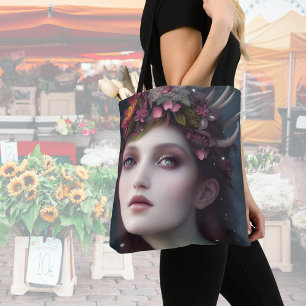 Tote Bag Déesse de l'Imaginaire d'hiver Portrait floral