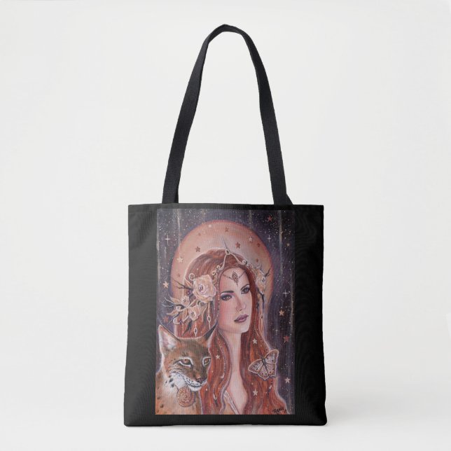 Tote Bag Déesse Freya avec Lynx par Renee Lavoie (Devant)