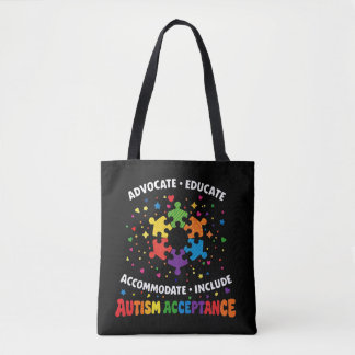 Tote Bag Défenseur de l'acceptation de l'autisme Éduquer Pu