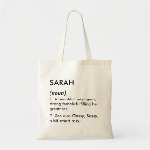 Tote Bag Définition de nom Sarah modifiable, nom personnali