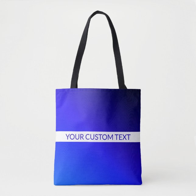 Tote Bag Dégradé bleu et texte modifiable sur bande blanche (Devant)
