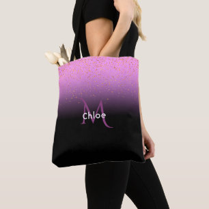 Tote Bag Dégradé violet et noir avec monogramme et nom