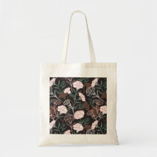 Tote Bag Délicates oeillets roses avec fleurs Feuilles vert
