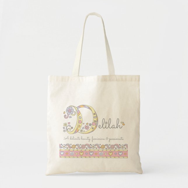 Tote Bag Delilah nom de petite fille signifiant coeurs mono (Devant)
