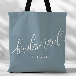 Tote Bag Demoiselle d'honneur bleu poussiéreux écriture mod