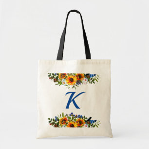 Tote Bag Demoiselle d'honneur Boho Floral Tournesol Monogra