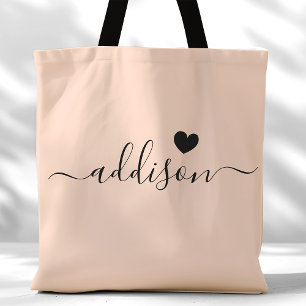 Tote Bag Demoiselle d'honneur Écriture Moderne Cœur Beige P