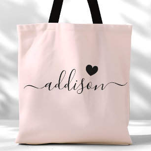 Tote Bag Demoiselle d'honneur Écriture Moderne Cœur Rose Pâ