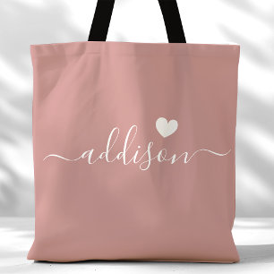 Tote Bag Demoiselle d'honneur Écriture Moderne Cœur Rose Po