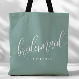 Tote Bag Demoiselle d'honneur écriture moderne sarcelle pou