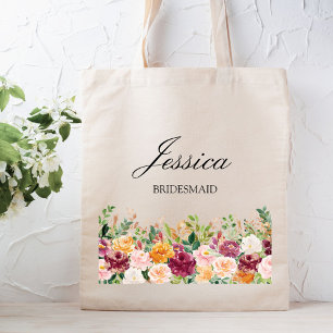 Tote Bag Demoiselle d'honneur élégante à monogramme fleur d