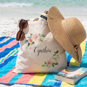 Tote Bag Demoiselle d'honneur élégante au blush floral géom