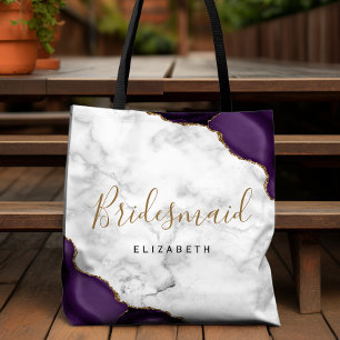 Tote Bag Demoiselle d'honneur en marbre d'agate Gold Violet