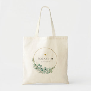 Tote Bag Demoiselle d'honneur Eucalyptus Vert Sauge et Or