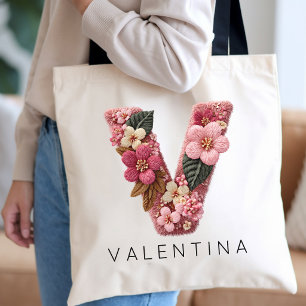 Tote Bag Demoiselle d'honneur   Fleur de monogramme vintage