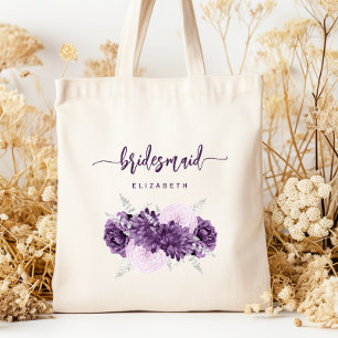 Tote Bag Demoiselle d'honneur Fleurs de lilas violet argent