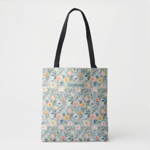 Tote Bag Demoiselle d'honneur Fleurs Florales Rose Blanc Pê