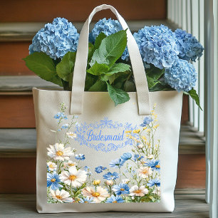 Tote Bag Demoiselle d'honneur Fleurs Jaunes Bleues Blanches