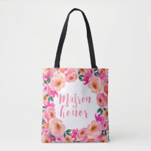 Tote Bag Demoiselle d'Honneur Floral Aquarelle Rose Rustiqu