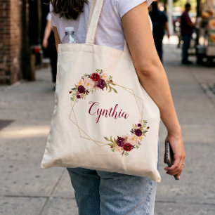 Tote Bag Demoiselle d'honneur Floral Géométrique Cadre Roug