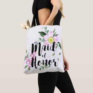 Tote Bag Demoiselle d'honneur floral rose aquarelle mariage