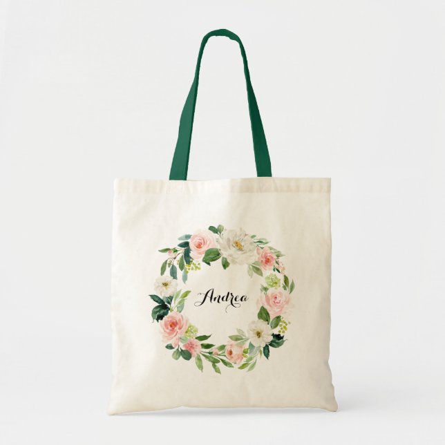 Tote Bag Demoiselle d'honneur florale de guirlande de roses (Devant)